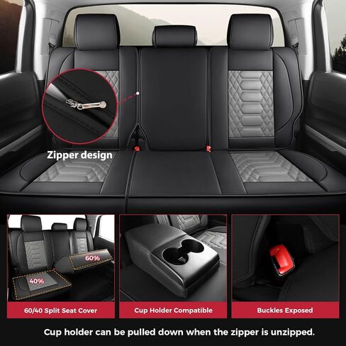 FREESOO Tundra 2007-2021 Full Set Seat Covers, Fit for Toyota Tundra Crewmax Cab, Custom Truck Seat Covers with Waterproof Faux Leather BlackRed in Saudi Arabia
