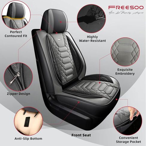 FREESOO Tundra 2007-2021 Full Set Seat Covers, Fit for Toyota Tundra Crewmax Cab, Custom Truck Seat Covers with Waterproof Faux Leather BlackRed in Saudi Arabia