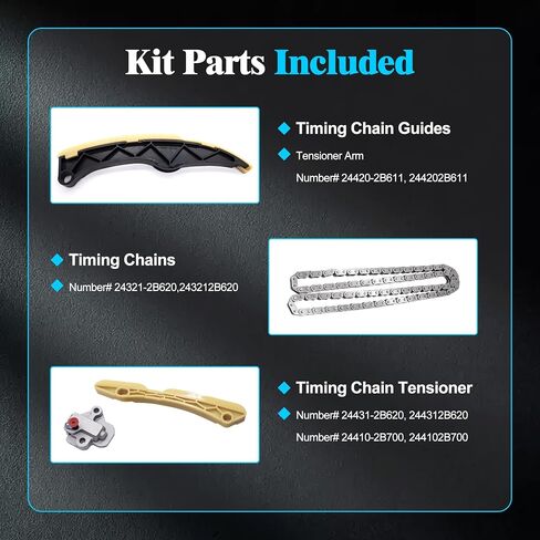 HiSport Timing Chain Kit with Guide Tensioner- Compatible with Hyundai Elantra Accent Sonata Tucson Kona Kia Optima Soul Forte Forte5 Rio Seltos Koup - 243212B620 244202B611 244312B620 244102B700 in Saudi Arabia