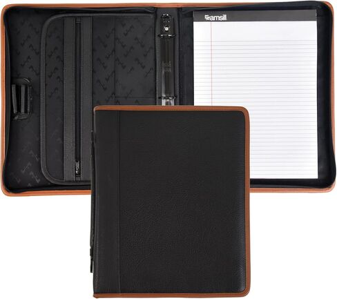 Samsill Professional 3 Ring Zippered Binder, Hampton Collection, 1 Inch Round Ring Portfolio Organizer with Letter Sized Document Pocket, Inner Pen Loops, and Carrying Handle, Black/Brown in Saudi Arabia