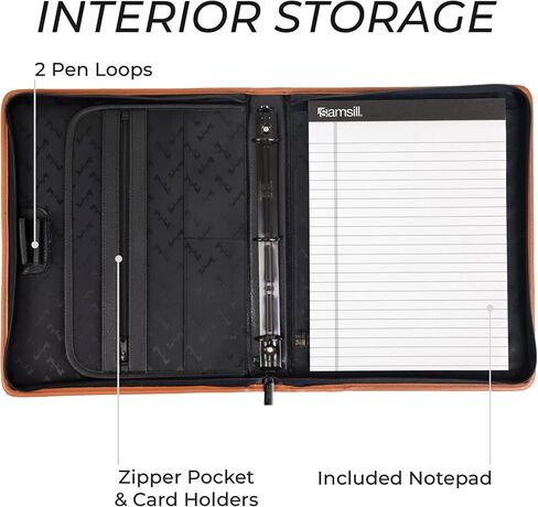 Samsill Professional 3 Ring Zippered Binder, Hampton Collection, 1 Inch Round Ring Portfolio Organizer with Letter Sized Document Pocket, Inner Pen Loops, and Carrying Handle, Black/Brown in Saudi Arabia