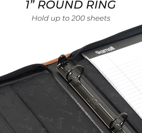 Samsill Professional 3 Ring Zippered Binder, Hampton Collection, 1 Inch Round Ring Portfolio Organizer with Letter Sized Document Pocket, Inner Pen Loops, and Carrying Handle, Black/Brown in Saudi Arabia