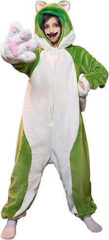 Haikyuu Game Brother Cosplay Onesie Pajama Halloween Green Cat ملابس منزلية للبالغين Kigurumi ملابس نوم بقلنسوة in Kuwait