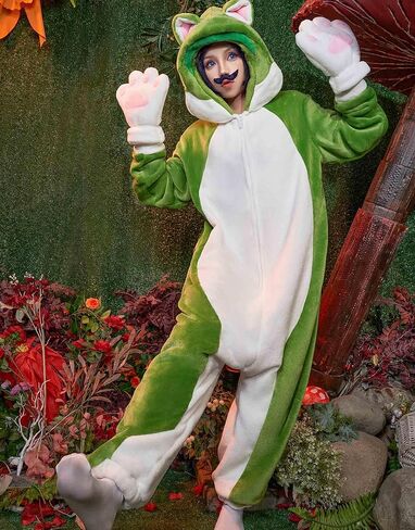 Haikyuu Game Brother Cosplay Onesie Pajama Halloween Green Cat ملابس منزلية للبالغين Kigurumi ملابس نوم بقلنسوة in Kuwait