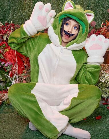 Haikyuu Game Brother Cosplay Onesie Pajama Halloween Green Cat ملابس منزلية للبالغين Kigurumi ملابس نوم بقلنسوة in Kuwait