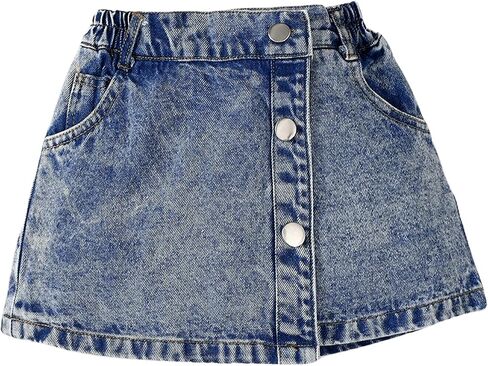 Girl's High Waisted Button Front Denim Skirt Asymmetrical Mini Jean Skirts with Pockets in Saudi Arabia