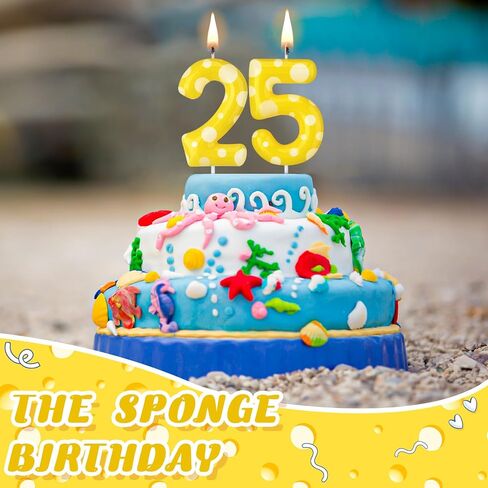 Sponge Birthday Number Candle Yellow Sponge Print Themed Birthday Candles Numeral Birthday Cake Topper for Sponge Themed Birthday Sponge Fans Party Decoration Supplies (Number 5) in Kuwait