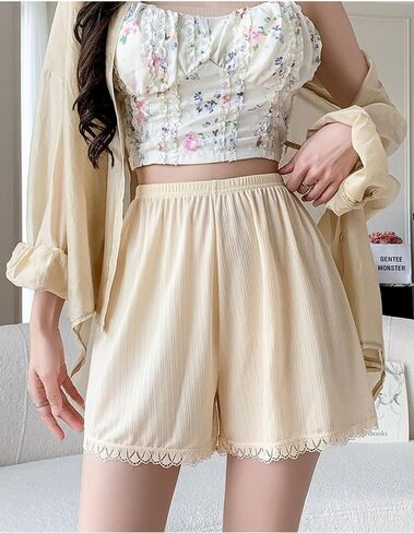 Womens Slip Shorts Lace Trim Pettipants Bloomers Split Skirt Culottes Half Slips Under Dresses Shorts for Women in Saudi Arabia