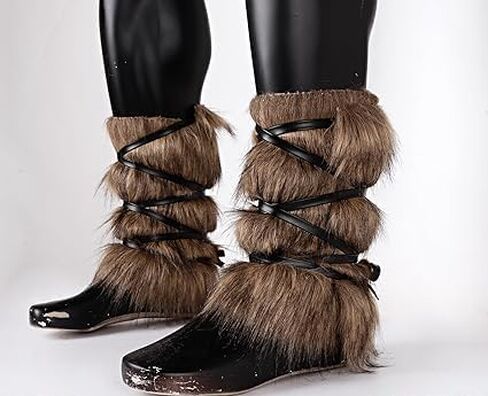 Women Viking Fur Boot Faux Leather Warrior Costume Accessory Leg Warmers in Saudi Arabia
