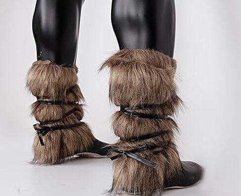 Women Viking Fur Boot Faux Leather Warrior Costume Accessory Leg Warmers in Saudi Arabia