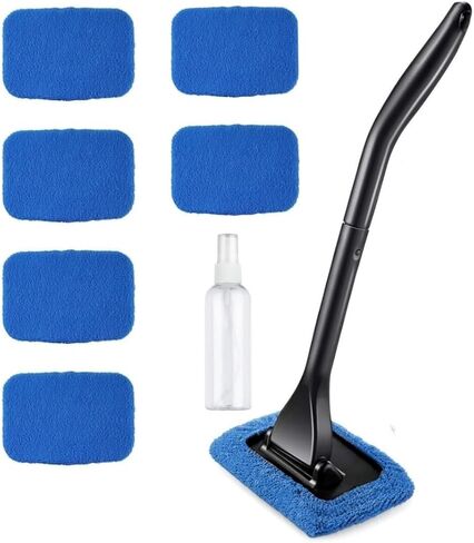 Windshield Cleaning Tool Car Window Cleaner with 5 Reusable and Washable Microfiber Pads and Extendable Handle Auto Inside Glass Wiper Kit Green in Saudi Arabia