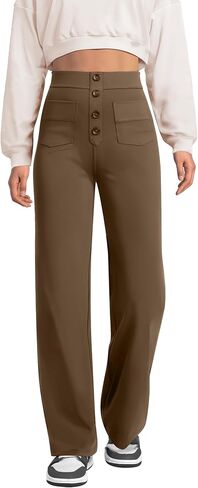 keriffe Women's Straight Leg Pants High Waisted Button Stretchy Business Work Casual Trousers Multiple Pockets in Kuwait