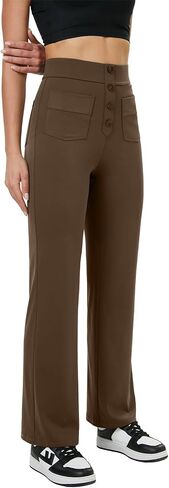 keriffe Women's Straight Leg Pants High Waisted Button Stretchy Business Work Casual Trousers Multiple Pockets in Kuwait