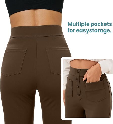 keriffe Women's Straight Leg Pants High Waisted Button Stretchy Business Work Casual Trousers Multiple Pockets in Kuwait