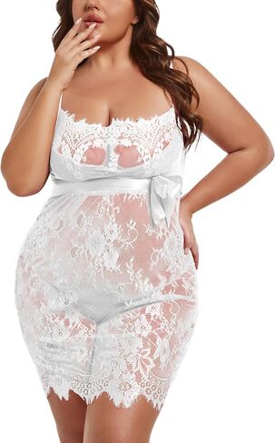 Plus Size Women Lingerie Sexy Lace Mesh Nightgown Lace Floral Chemise Babydoll Sleepwear S-5XL in Saudi Arabia