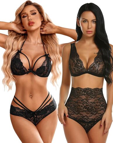Avidlove Lingerie Lace Babydoll 2 Piece Sexy Bra and Panty Sets Black M in Saudi Arabia