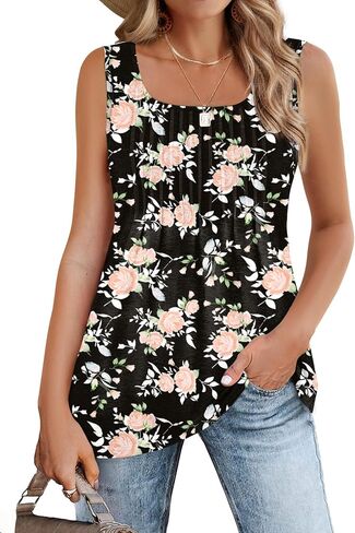 Zeagoo Women's Summer Tank Tops 2024 Pleated Square Neck Loose Fit Casual Flowy Tunic Sleeveless Shirts in Saudi Arabia