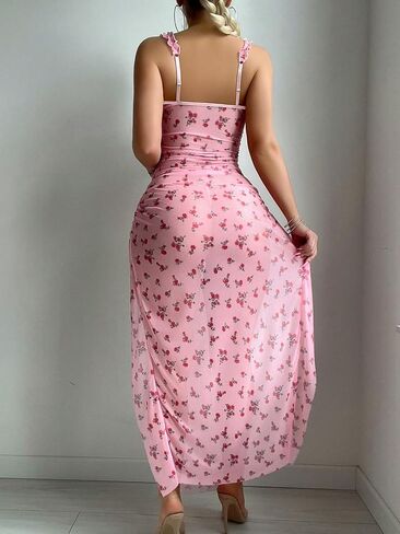 SOLY HUX Women's Lingerie Slip Dress with Thongs Set Floral Babydoll Sexy Mesh Maxi Nightdress Sleepwear in Saudi Arabia