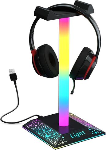 RGB Headset Stand Desk Accessories, Headphone Stand with 1 Type-C Port, Headphone Holder with 10 Light Modes and Non-Slip Rubber, Best Gift for Husband, Kids, Boyfriend in Saudi Arabia