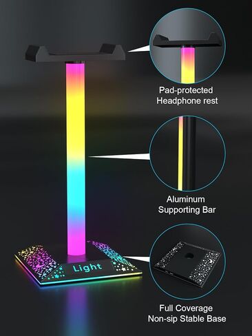 RGB Headset Stand Desk Accessories, Headphone Stand with 1 Type-C Port, Headphone Holder with 10 Light Modes and Non-Slip Rubber, Best Gift for Husband, Kids, Boyfriend in Saudi Arabia