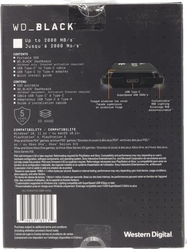 Western Digital 500GB P40 Game Drive SSD - Up to 2,000MB/s, RGB Lighting, Portable External Solid State Drive SSD, Compatible with Playstation, Xbox, PC, & Mac - WDBAWY5000ABK-WESN in Saudi Arabia
