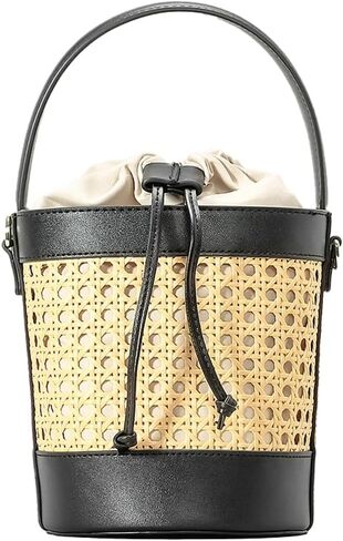 Women's Straw Handbag Bucket Tote Bag Summer Beach Shoulder Crossbody Bags Rattan Woven Handbag Trendy Hollow Purse in Saudi Arabia