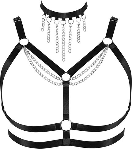 Women's breast Body Harness Bra Plus Size Waist Cage Metal Chain Bra Gothic Christmas Carnival Halloween Dance Costume in Saudi Arabia