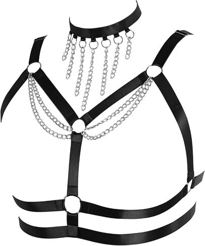 Women's breast Body Harness Bra Plus Size Waist Cage Metal Chain Bra Gothic Christmas Carnival Halloween Dance Costume in Saudi Arabia