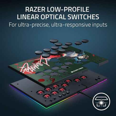 وحدة التحكم Razer Kitsune All-Button Arcade: لجهاز PS5 / PlayStation 5 والكمبيوتر الشخصي - مفاتيح بصرية منخفضة المستوى - عامل الشكل النحيف - لوحة علوية قابلة للإزالة - إضاءة Chroma RGB - USB Type C - أسود in Kuwait