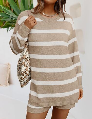 ZESICA Women's Two Piece Sweater Lounge Sets 2024 Fall Casual Knit Trendy Tunic and Shorts Outfits in Saudi Arabia