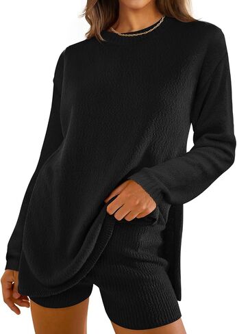 ZESICA Women's Two Piece Sweater Lounge Sets 2024 Fall Casual Knit Trendy Tunic and Shorts Outfits in Saudi Arabia