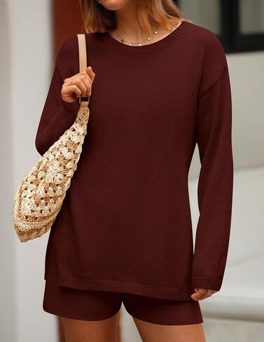 ZESICA Women's Two Piece Sweater Lounge Sets 2024 Fall Casual Knit Trendy Tunic and Shorts Outfits in Saudi Arabia