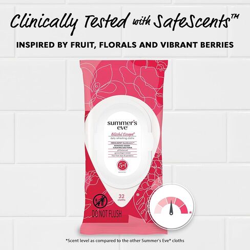 Summer’s Eve Blissful Escape Daily Refreshing Feminine Wipes, Removes Odor, pH balanced, 32 Count, (Pack of 2) in Saudi Arabia
