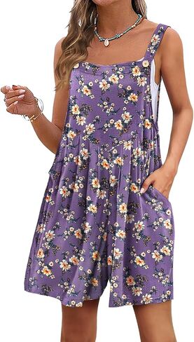 YESNO Women's Summer Casual Short Overalls Boho Floral Bib Rompers Loose Fit Baggy Jumpsuits with Pockets PH3 in Saudi Arabia