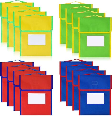 Book Bags for Classroom Medium Book Pouches Bulk Colorful Reading Book Bags with Name Tag Pockets Student Book Protector Pouch Student Chair Pockets, Waterproof 12 x 10 Inches (32 Pcs) in Saudi Arabia