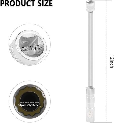 مقبس توصيل شرارة مغناطيسي ممتد 9/16 بوصة (14 مم)، محرك 3/8 بوصة مفتاح ربط شرارة 12 نقطة للإزالة والتركيب السريع، ملحقات السيارة الاحترافية أداة إزالة شمعة الإشعال (14 مم) in Kuwait