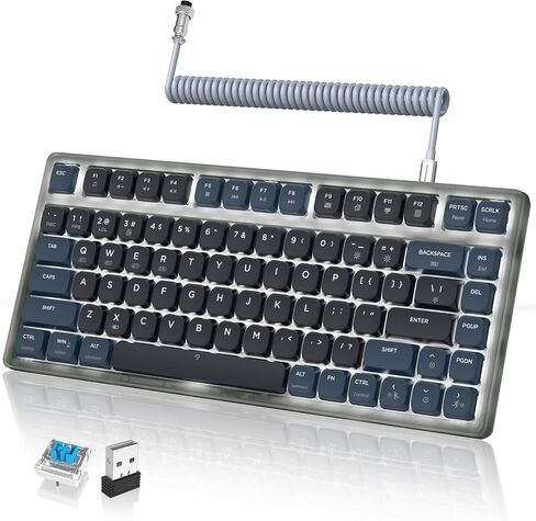 A.JAZZ AK832Pro Wireless Mechanical Gaming Keyboard 75% Low Profile Gasket with 2.4Ghz/Bluetooth 5.0/Wired Coiled Cable Screen Display RGB Backlight NKRO TKL for Win Mac Gamer (Ink Red/Blue Switch) in Saudi Arabia