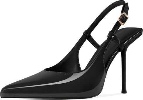 Soireelady Women's Slingback Heels Pointed Toe High Stiletto Heels Stretch Slip on Backless Patent Leather Fashion Dress Shoes in Saudi Arabia