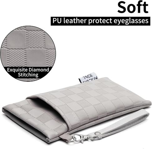 Face Shadow Double Glasses Case PU Soft Eyeglass Case For Women Men Squeeze Top Sunglasses Case With Cleaning Cloth in Saudi Arabia