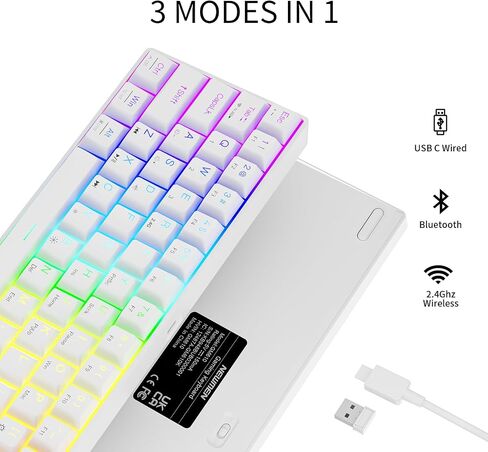Newmen GM610 60% لوحة مفاتيح ميكانيكية لاسلكية، سلكية/بلوتوث RGB بإضاءة خلفية، 61 مفتاحًا مضادًا للظلال، قابلة للبرمجة، لوحة مفاتيح ألعاب قابلة للتبديل السريع، للكمبيوتر المحمول الذي يعمل بنظام Windows Mac (أزرق) in Kuwait