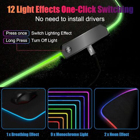 RGB Large Gaming Mouse Pad, Extended Mouse Pad with 12 Lighting Effects, Water Proof Mutispandex Surface, Non-Slip Rubber Base, 80x30 cm / 31.5×11.8 in (Cat) in Kuwait