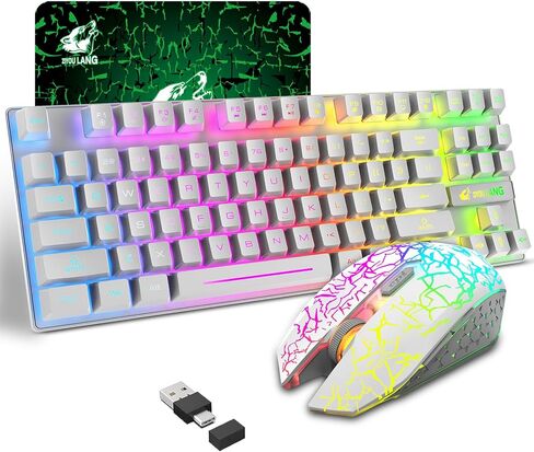 Wireless Membrane Gaming Keyboard and Mouse Set with 87Key Tenkeyless-Black in Kuwait