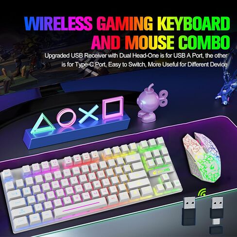 Wireless Membrane Gaming Keyboard and Mouse Set with 87Key Tenkeyless-Black in Kuwait