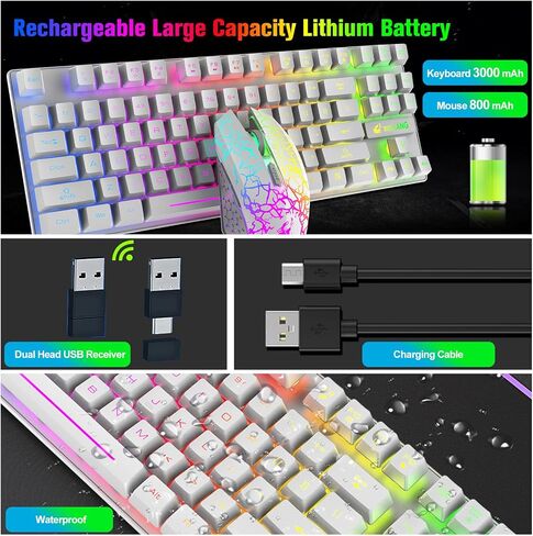 Wireless Membrane Gaming Keyboard and Mouse Set with 87Key Tenkeyless-Black in Kuwait