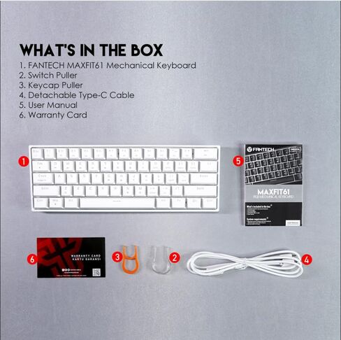FANTECH Maxfit61 60% Mechanical Keyboard - Hot Swappable Blue Switch, White in Saudi Arabia