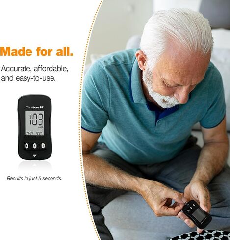 CareSens N Blood Glucose Monitor Kit with 100 Blood Sugar Test Strips, 100 Lancets, 1 Blood Glucose Meter, 1 Lancing Device, 1 Control Solution, Travel Case for Diabetes Testing in Saudi Arabia