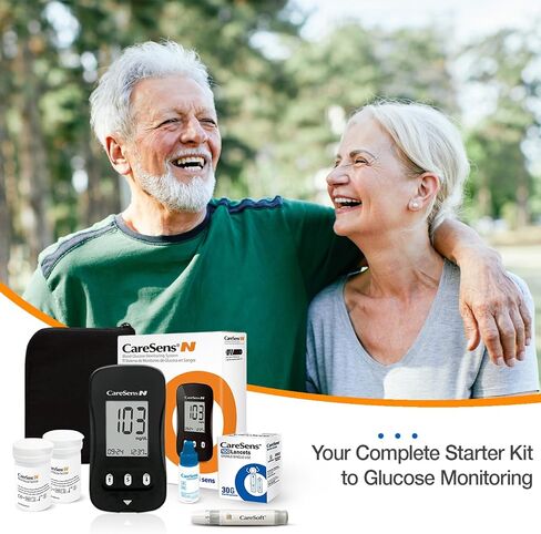 CareSens N Blood Glucose Monitor Kit with 100 Blood Sugar Test Strips, 100 Lancets, 1 Blood Glucose Meter, 1 Lancing Device, 1 Control Solution, Travel Case for Diabetes Testing in Saudi Arabia