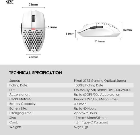 FANTECH Aria XD7 Wireless Gaming Mouse - 59g Lightweight 3395 Sensor, White in Saudi Arabia