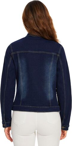 Anienaya Women's Stretchy Denim Jacket Long Sleeve Basic Trendy Button Up Trucker Jean Jackets in Saudi Arabia