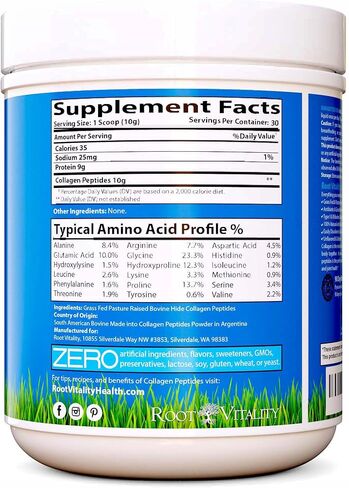 Root Vitality Collagen Peptides Powder - Grass-Fed, Pasture-Raised Hydrolyzed Protein Supplement for Skin, Hair, & Nails - Non-GMO, Zero Sugar Daily Supplement for Men & Women (30 Servings) in Saudi Arabia